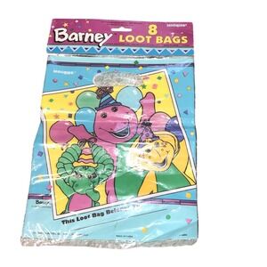 Vintage Barney Loot Favor Treat Bags Package 8 Birthday Party 1995 Baby Bop BJ